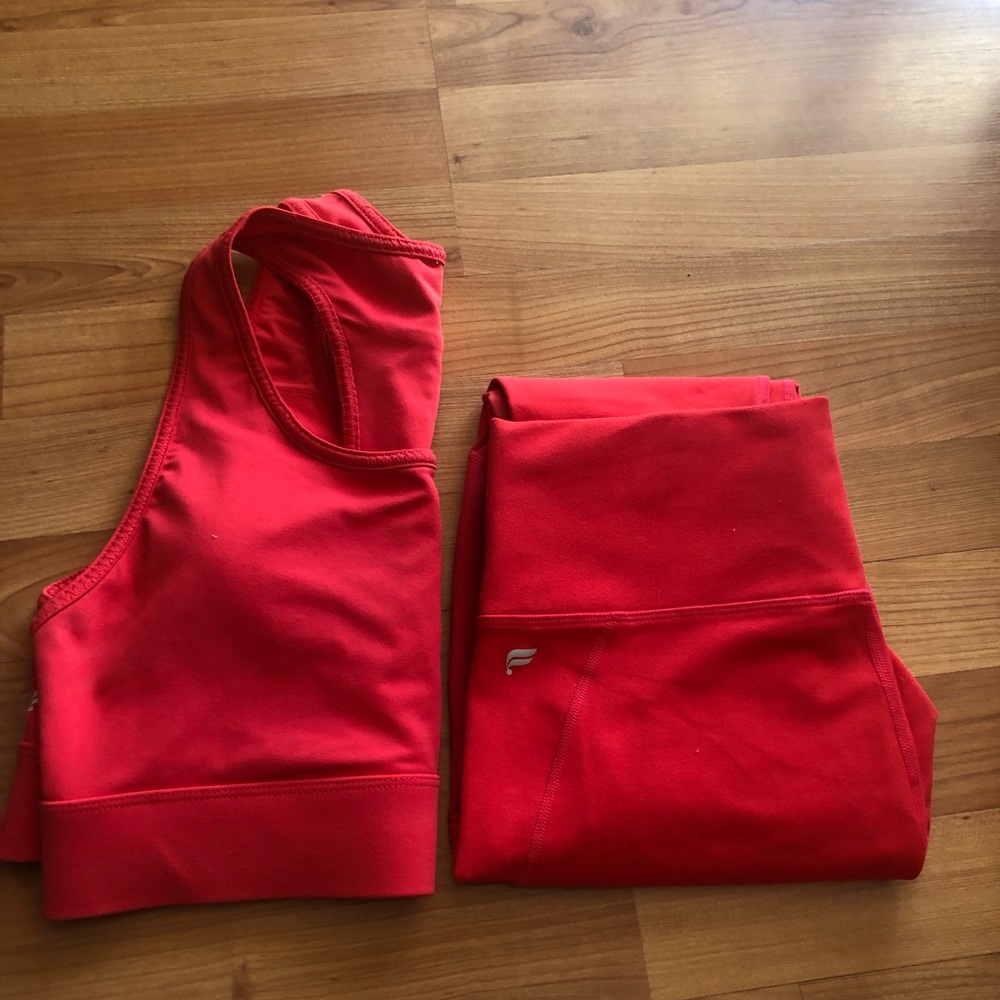 Fabletics two piece sports bar and leggings color Red size small